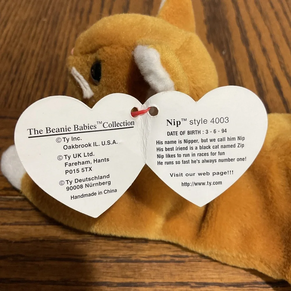 Adorable Ty Beanie Babies Nip Cat 🐈 Plush - Tan and White